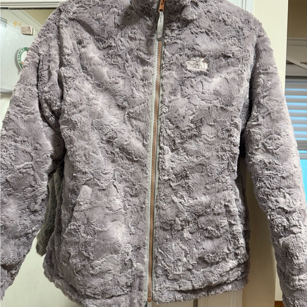 The North Face Girls Plush Gray/Pink Reversible Teddy Jacket size XL